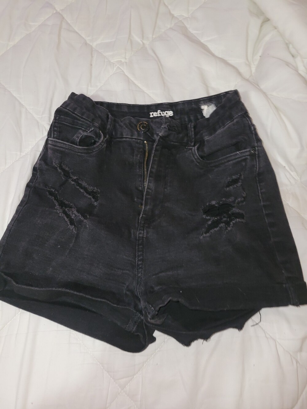 Refuge High-Rise Black Distressed Women's Denim Shorts